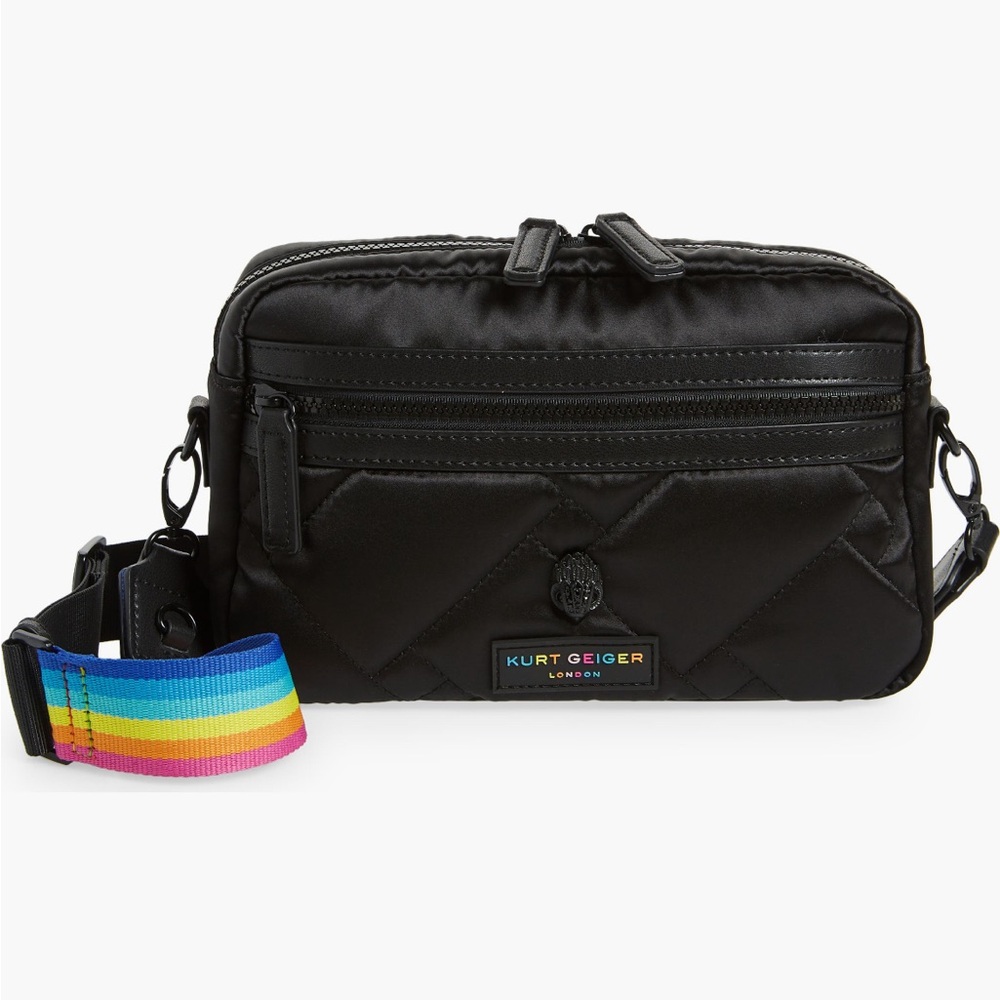 Kurt Geiger Black Crossbody Bag with Rainbow Strap